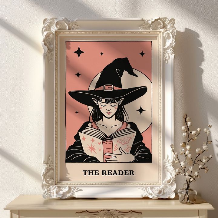 Pastel Pink& Black The Reader Tarot Card Art Print product image (21)