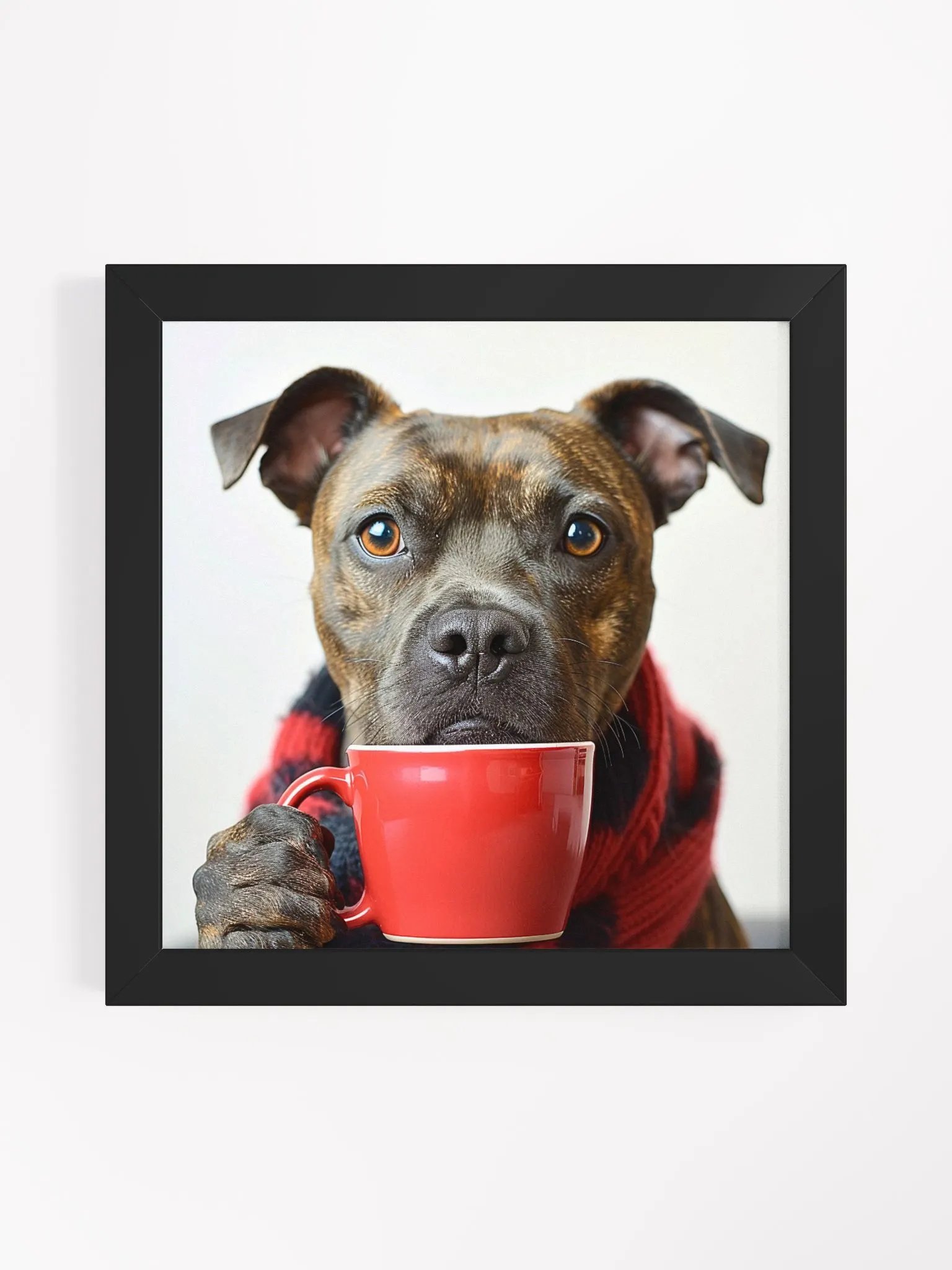 Cute Coffee Lover Staffordshire Bull Terrier Puppy Framed Wall Art product image (23)
