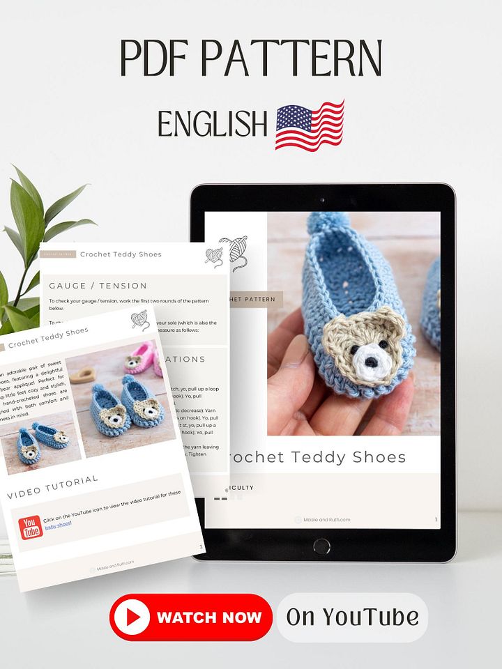 Crochet Pattern: Teddy Bear Baby Slippers Pattern product image (2)