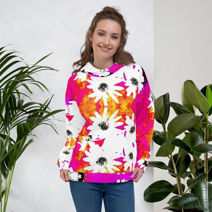 Abstract Vibrant Colourful Daises Unisex All Over Print Pull Over Hoodie product image (1)