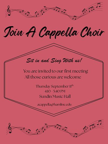 **RESCHEDULE TUES 9/16 • A Cappella Choir is starting back up! Join us Thursday whether you’re just curious or ready to commi...