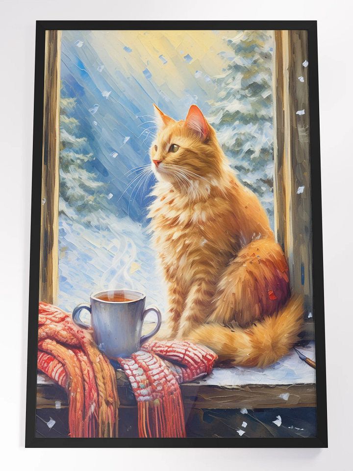 Cat's Winter Vista: AI-Generated Oil-Style Digital Art product image (1)