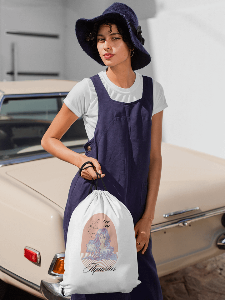 Reach for the Stars: Adorable Horoscope Drawstring Bag - Aquarius product image (1)