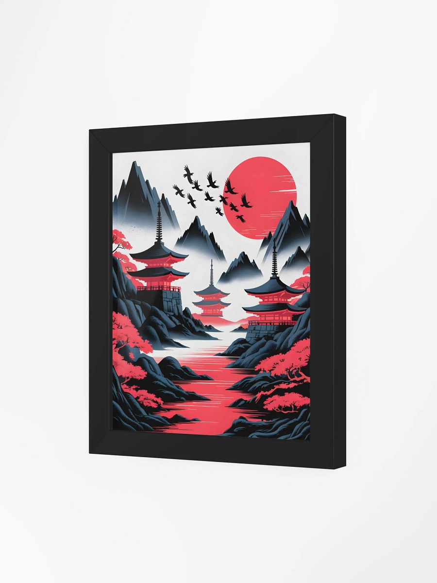 Japanese Pagodas and Red Sun Framed Print | Asian Landscape Wall Art product image (3)