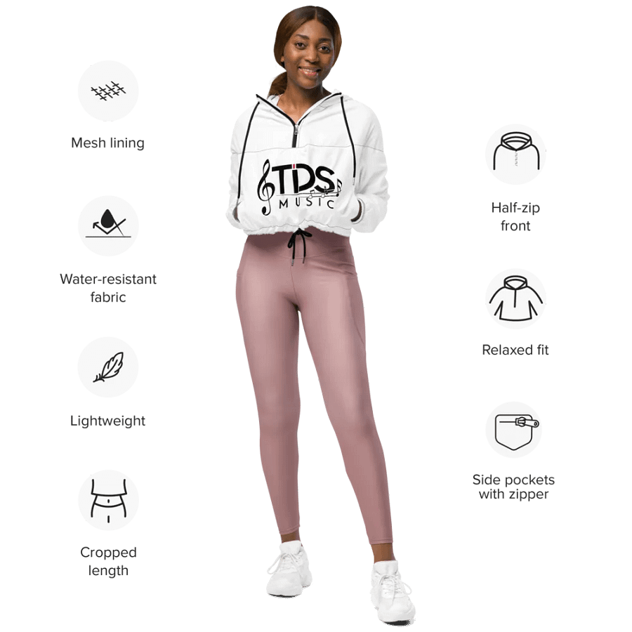 TDS Music Women's White Cropped Windbreaker Jacket - Lightweight & Water-Resistant | XS–2XL product image (5)
