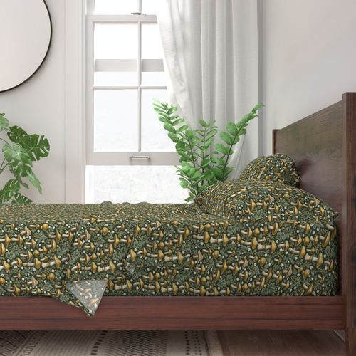 Seamless Pattern - Golden Mushrooms on Dark Green product image (3)