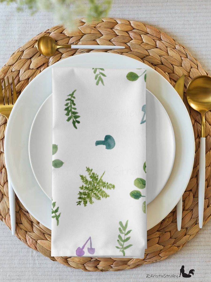 Woodland Ferns & Mushrooms on White Cloth Napkin Set of 4 product image (4)