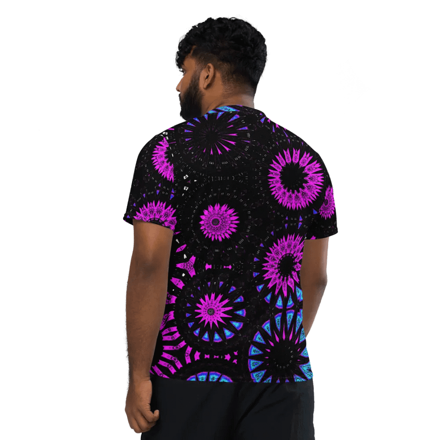Abstract Circular Shapes in Turquoise, Black and Pink Unisex V Neck Sports Jersey product image (3)