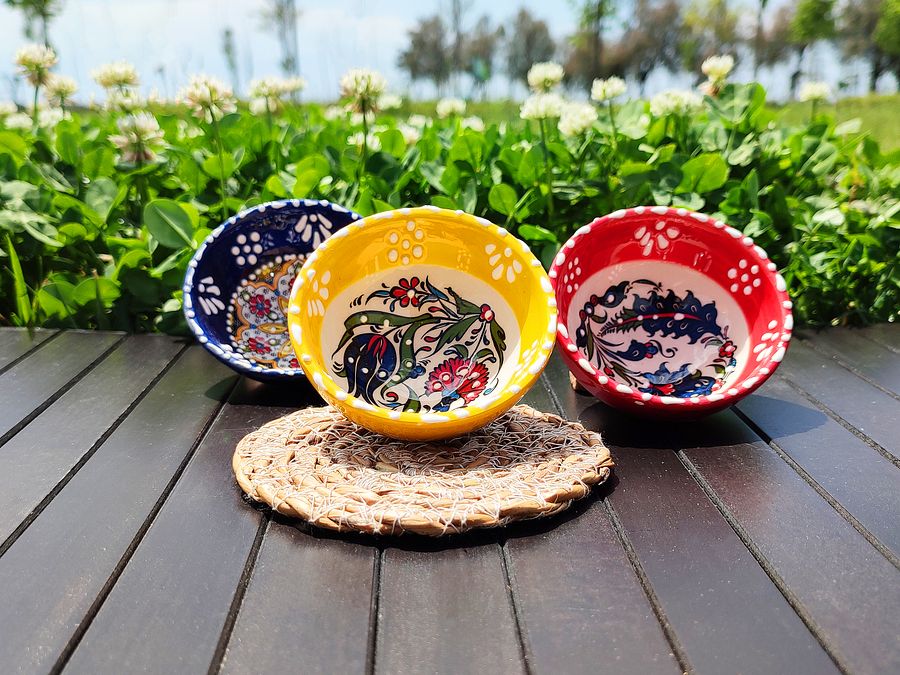 Ceramic set of 3 snack bowls (red), small — handmade pottery product image (3)