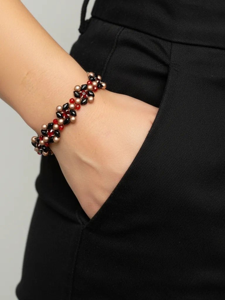 Cherry Picked Beaded Crystal Bracelet - Red, black product image (5)