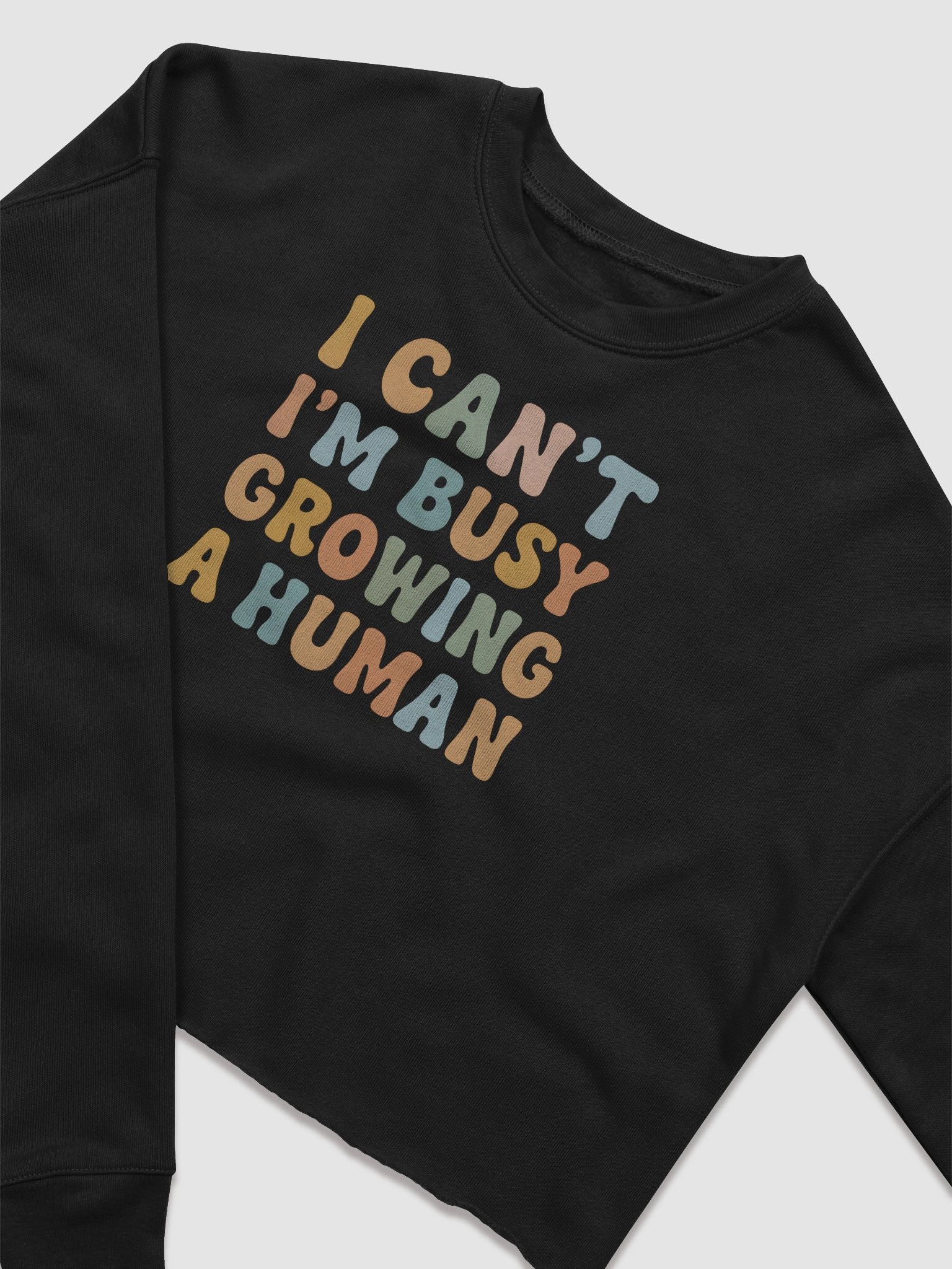 Funny Maternity Crop Top – “I Can’t I’m Busy Growing a Human” Pregnancy Quote Shirt product image (2)