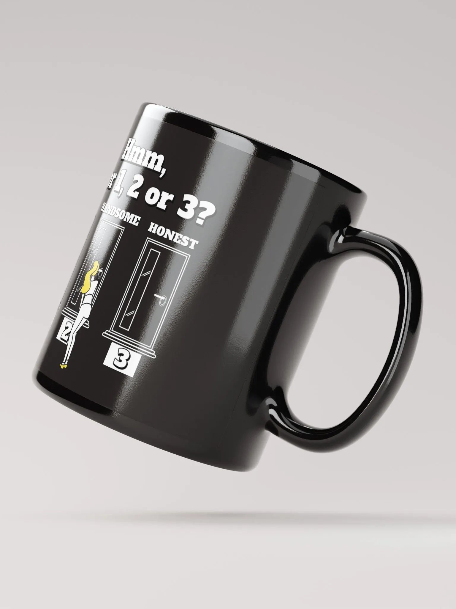 Hmm, Door 1, 2, 3? Funny Humorous Black Mug product image (4)