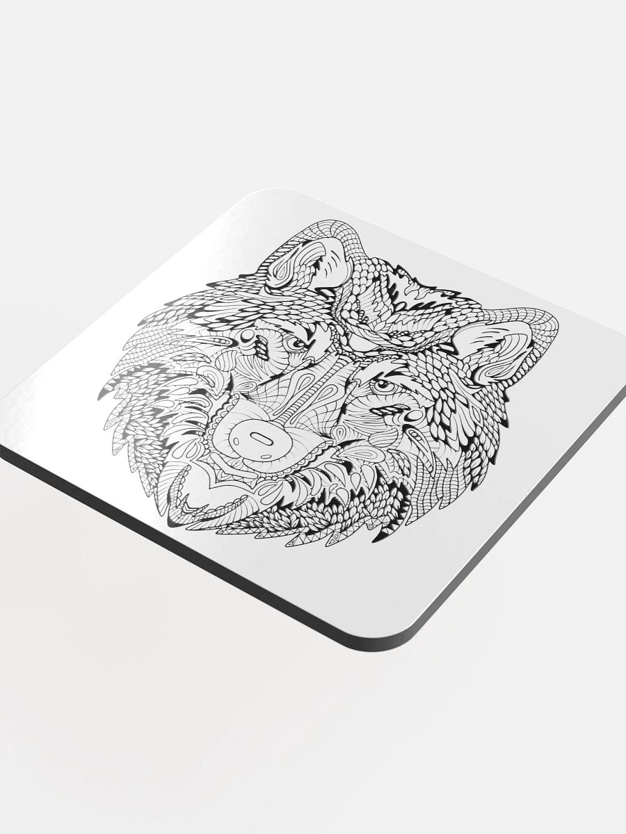 Ornate Wolf Etching Cork Coaster product image (4)