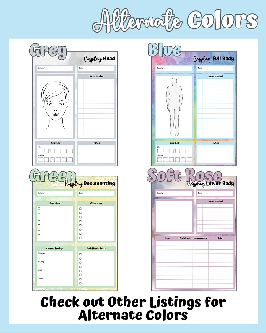 Blue Cosplay Planner Printable product image (5)