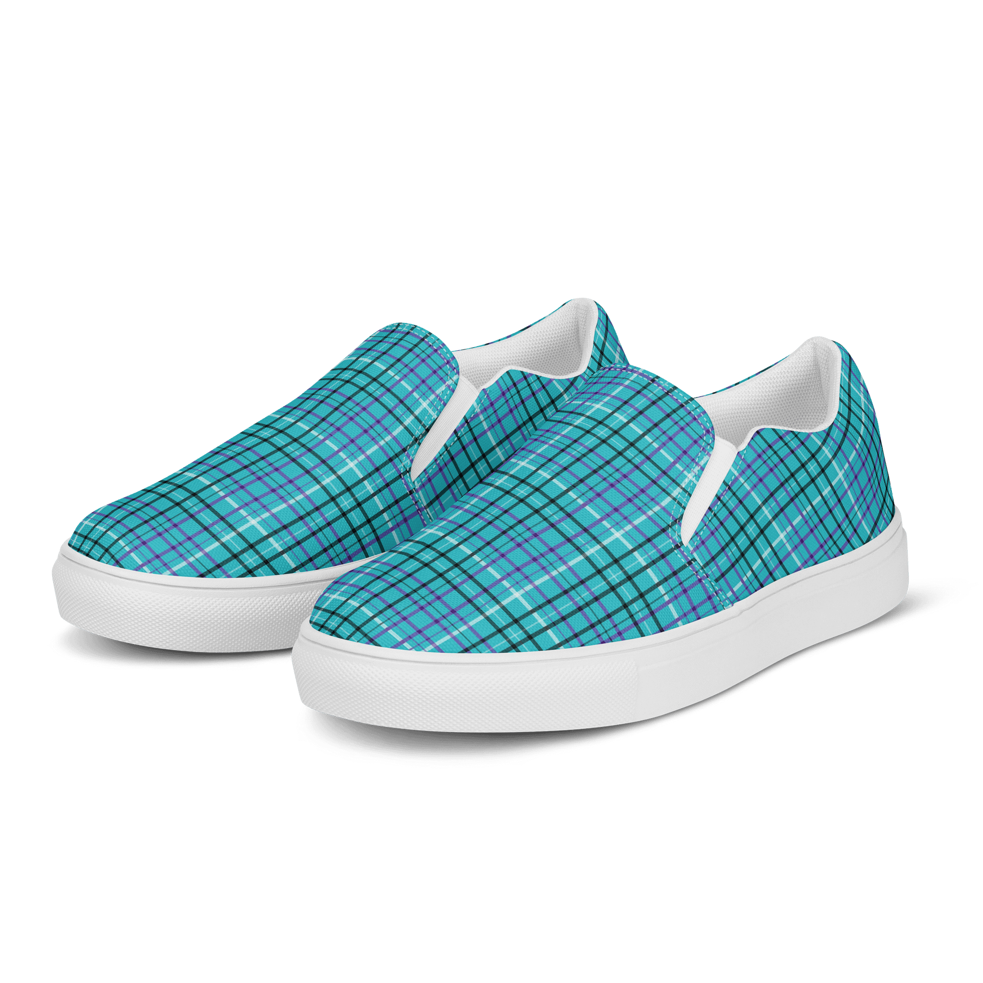 Teal Plaid Men's Slip-On Shoes product image (3)