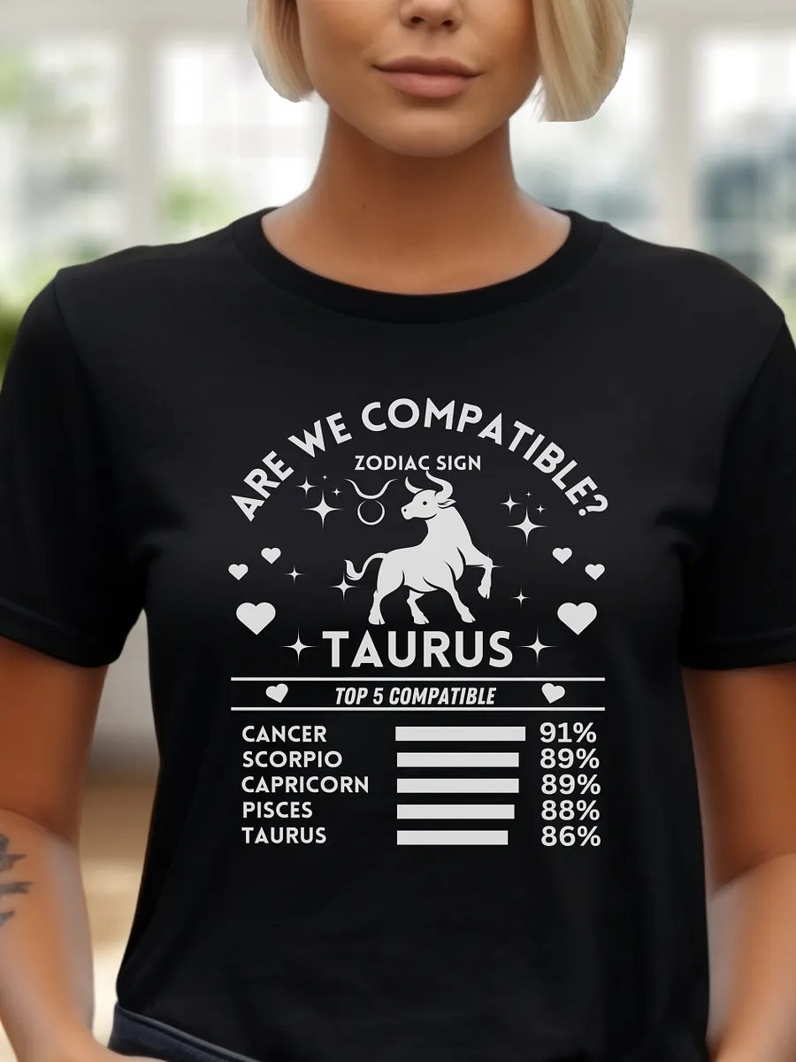 Taurus Zodiac Sign Romantic Compatibility T-Shirt - Bella Canvas 3001 Unisex Staple T-Shirt - Dark Colors product image (1)