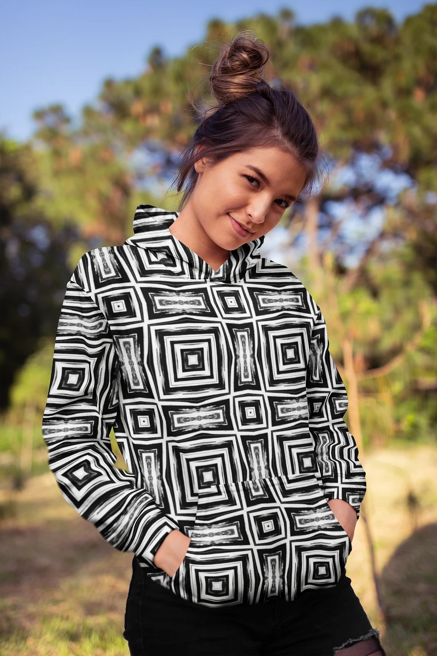 Abstract Monochrome Repeating Pattern Unisex All Over Print Hoodie product image (1)