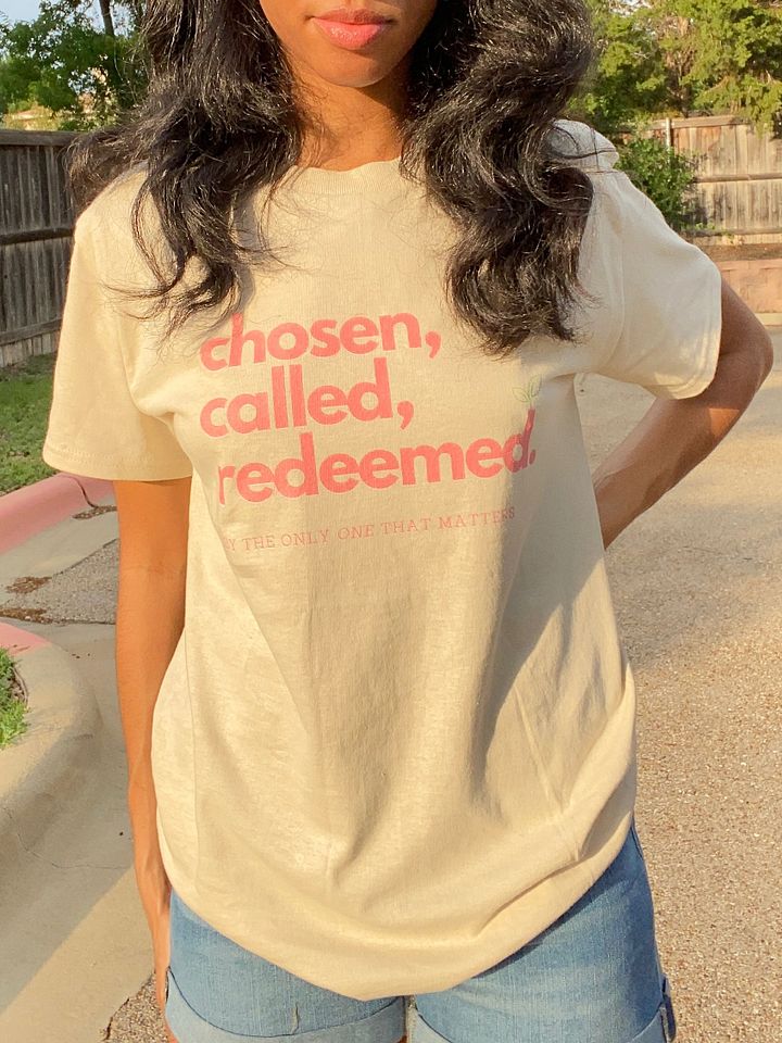 Chosen, Called, Redeemed Tee (Pink Font) product image (1)