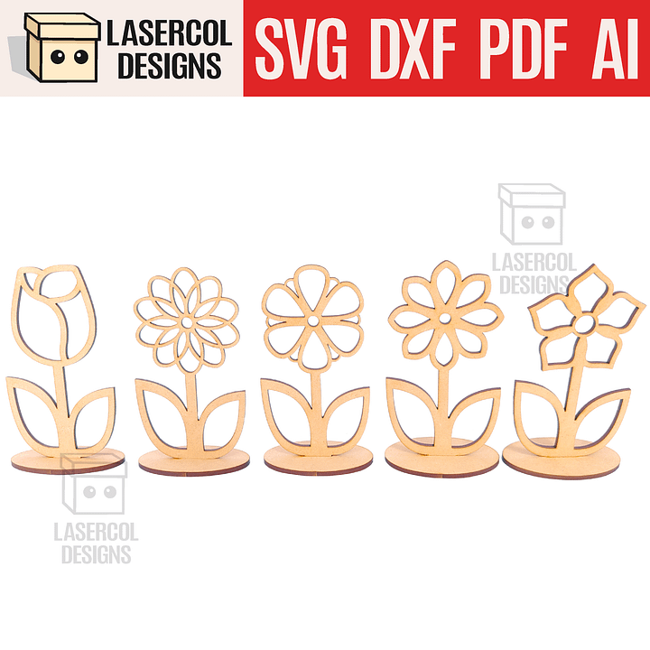 Flowers - Set 4 - (Two Sizes, Five Styles) - Laser Cut Files product image (1)