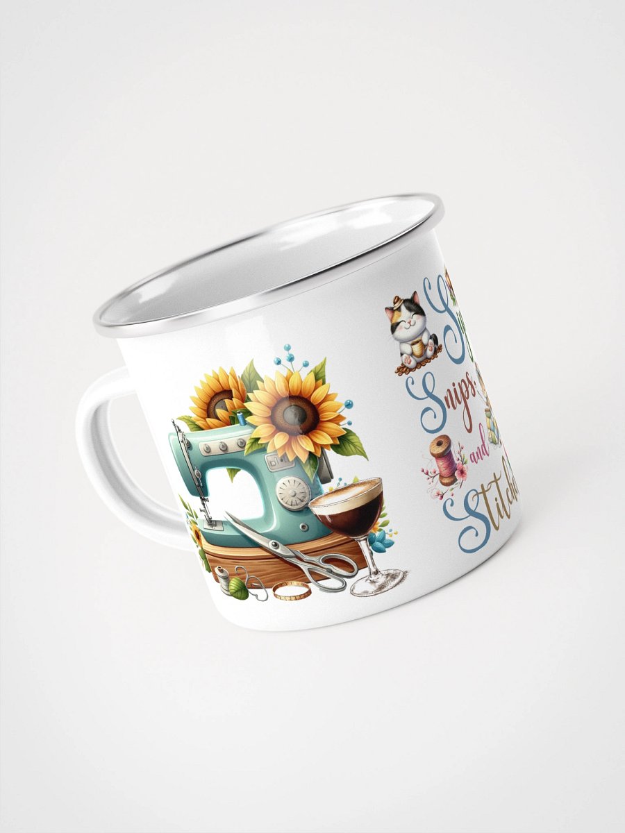 Sips Snips Stitches Enamel Mug product image (4)