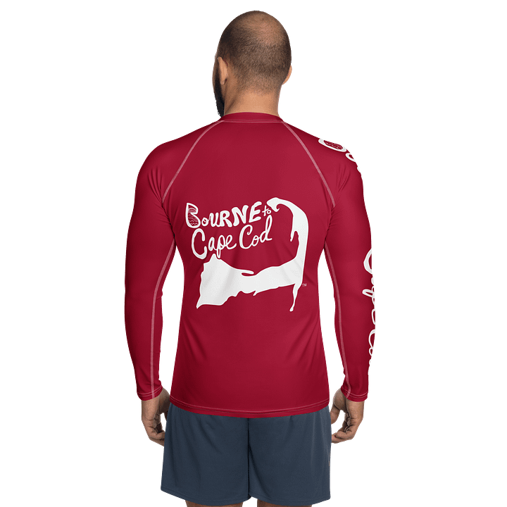 BRN.2C.C.™ /BOURNE to Cape Cod™ | Men’s Long Sleeve Rash Guard | UPF 50+ Active Coastal Shirt | White Logos on Cranberry Red product image (2)