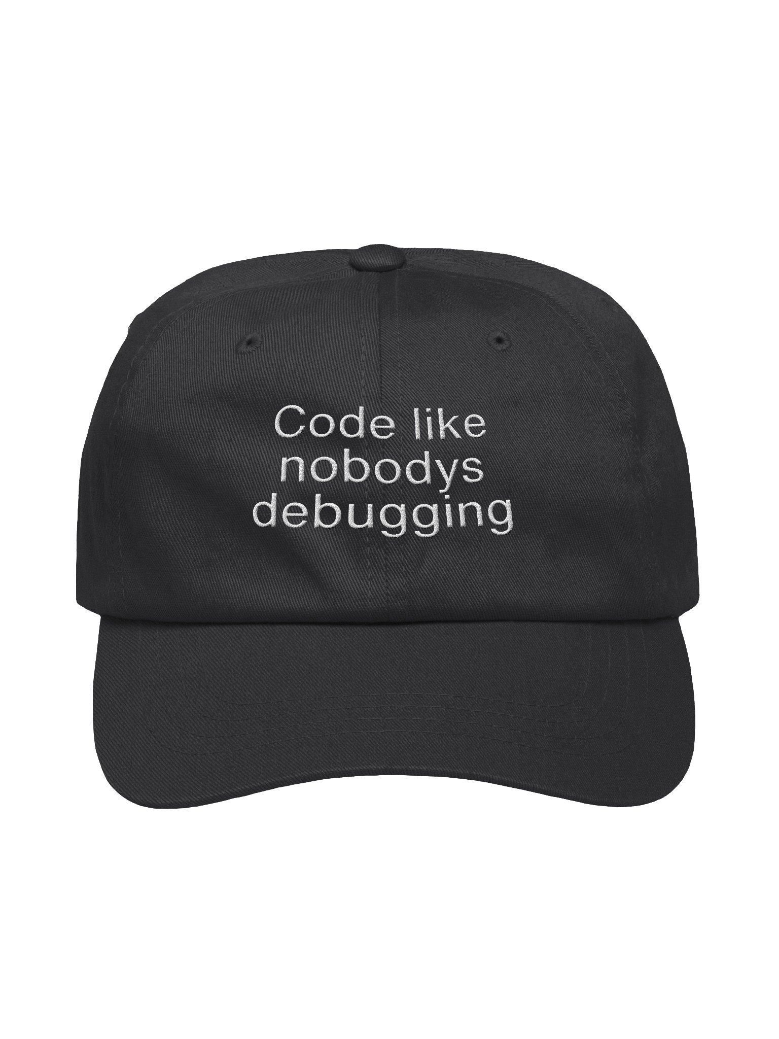 “Code Like Nobody’s Debugging” Minimalist Dad Hat – Developer Edition product image (1)