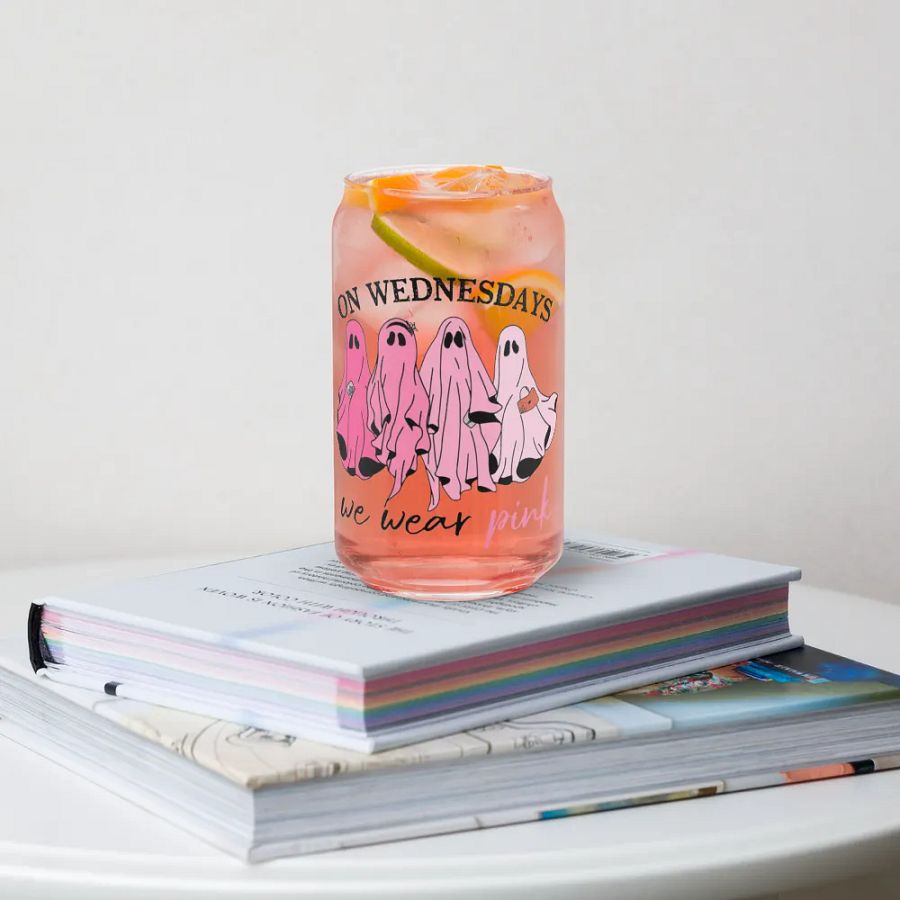 On Wednesdays We Wear Pink Halloween Ghost Glass Cup product image (34)