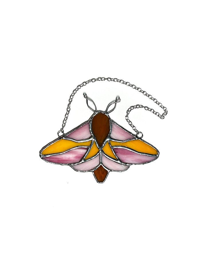 Rosy Maple Moth Stained Glass Suncatcher product image (1)