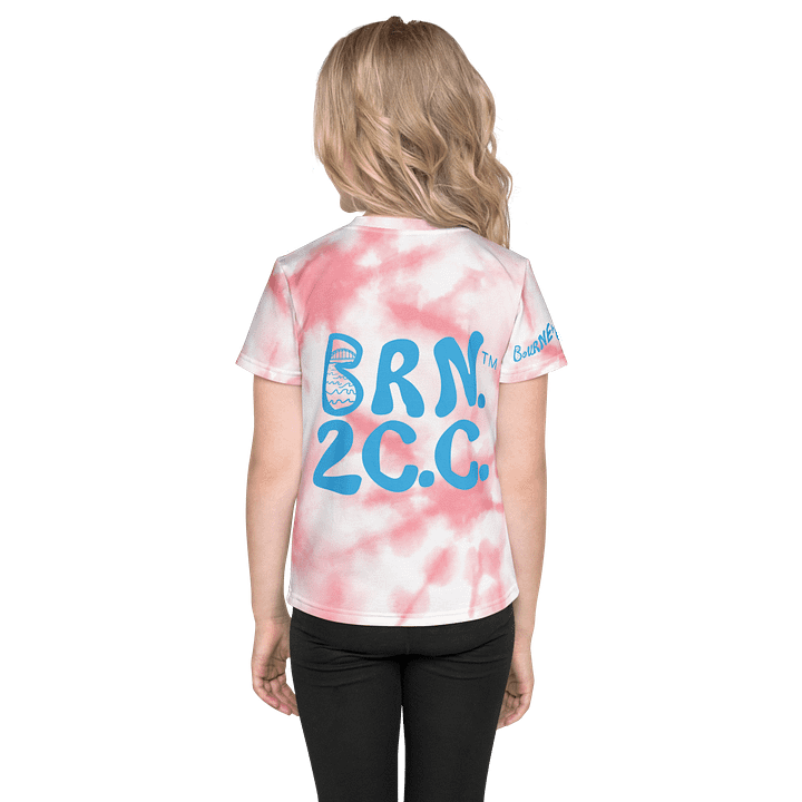 Girls' | Little Kids T-Shirt | BOURNE to Cape Cod™ | Front & Sleeve Logo | BRN.2C.C.™ Back Graphic | Vibrant Coastal Tee for Kids | Blue Logo on Pink Tie-Dye product image (2)