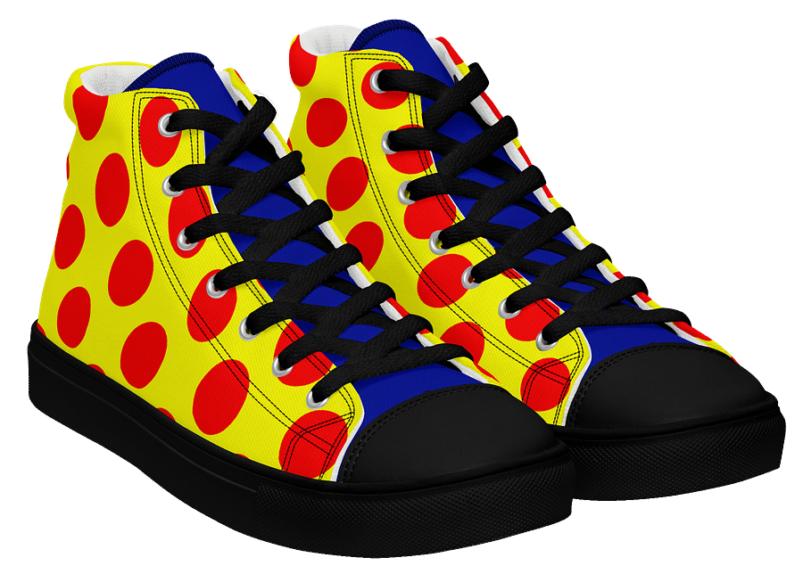 Red Polka Dots on Yellow Men's High Top Canvas Shoes product image (3)