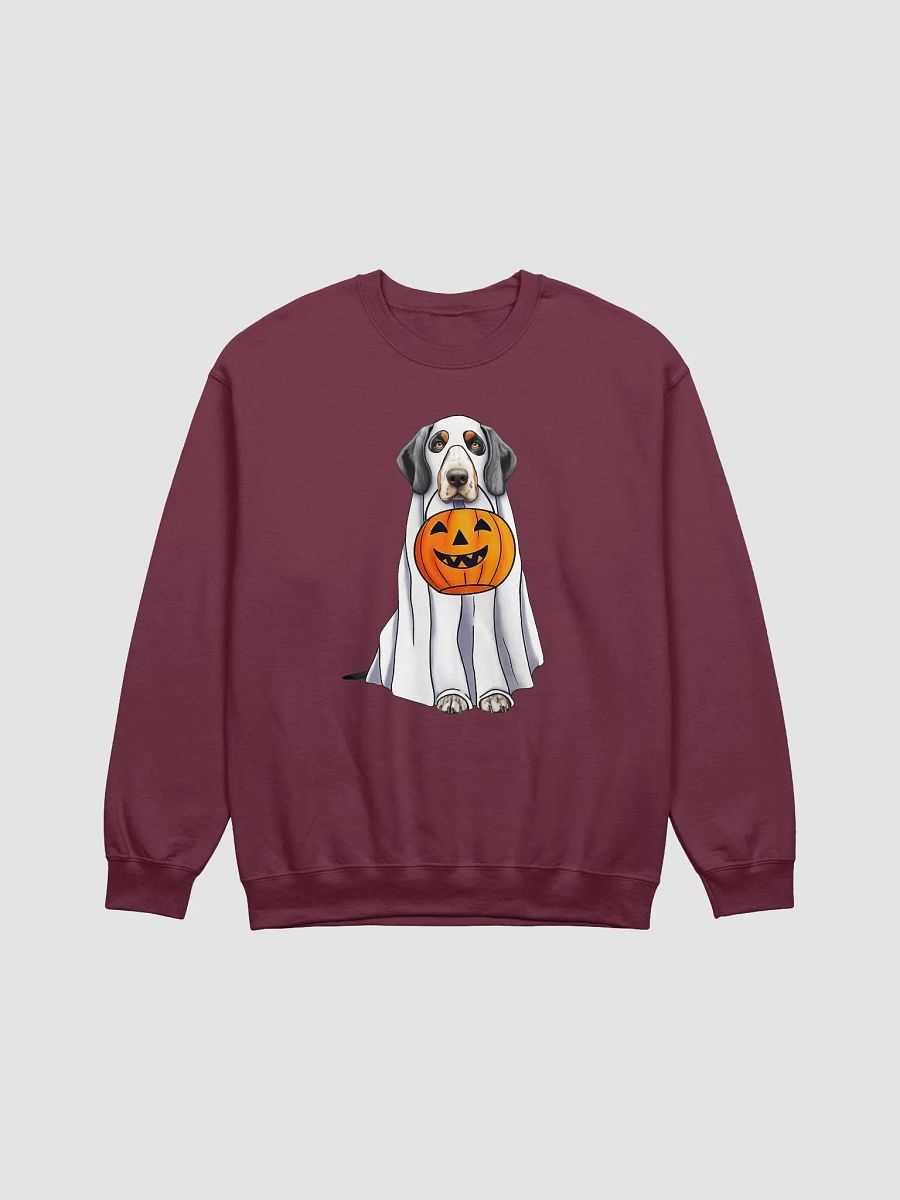 Bluetick Coonhound Halloween Sweatshirt | Funny Halloween Bluetick Wearing a Ghost Costume with Pumpkin Basket product image (16)