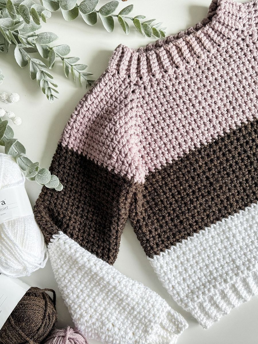 Chunky Colour Block Pullover Crochet Pattern product image (4)