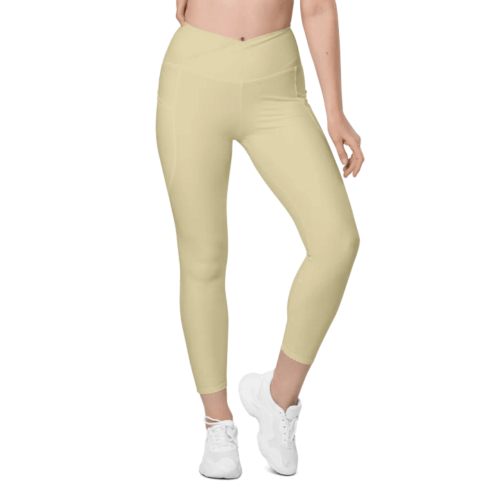 Plain Light Yellow Soft Summer Women's High Waisted Premium Crossover Leggings with Pockets by Treasure Pie product image (2)