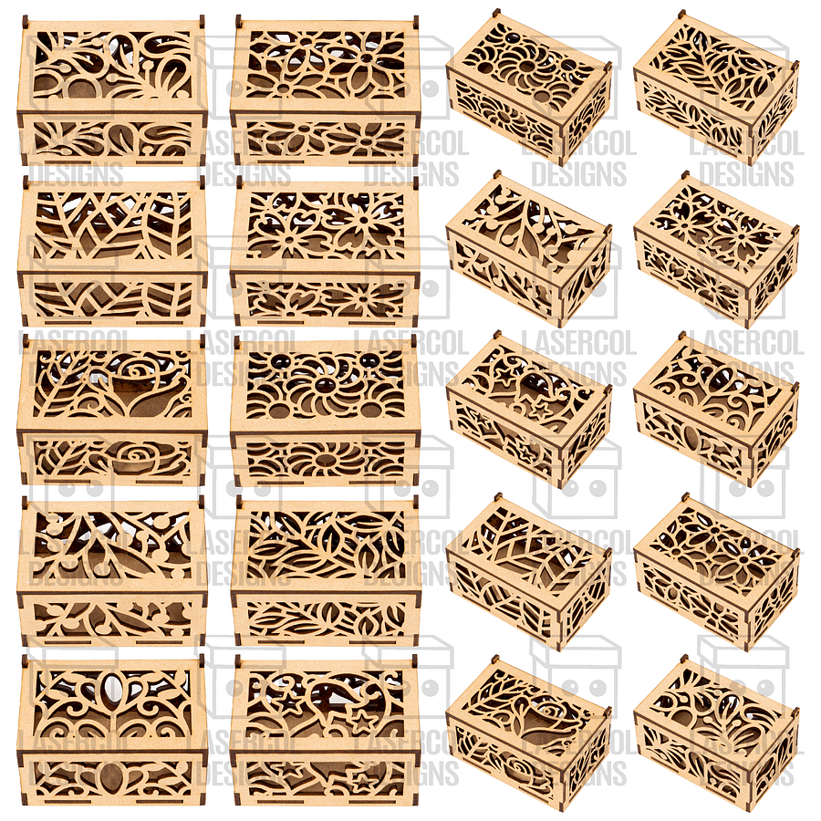 Boxes Bundle Set 1 & 2 (2 Sizes, 10 Styles Each) - Laser Cut Files product image (2)