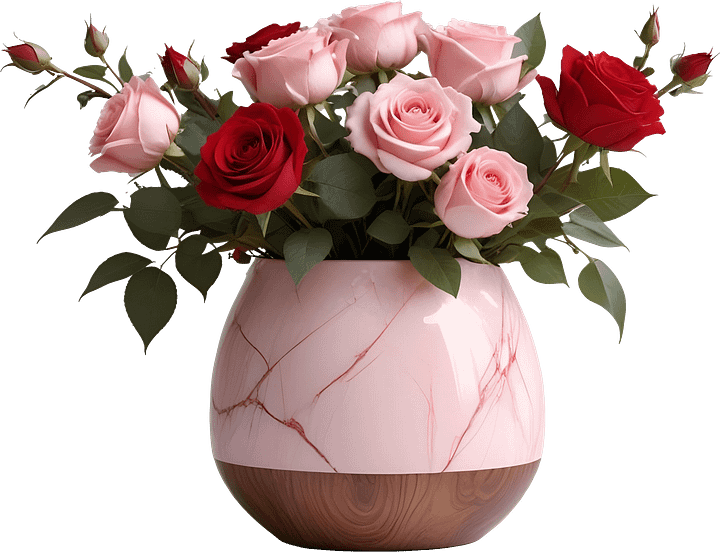 Blushing Marble – Pink Marble Vase with Roses PNG product image (1)