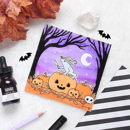 🐸🎃🍂

Don’t worry guys, he’s just carving pumpkins! ^-^

Swipe for the digital sketch I did for this. When doing traditional i...