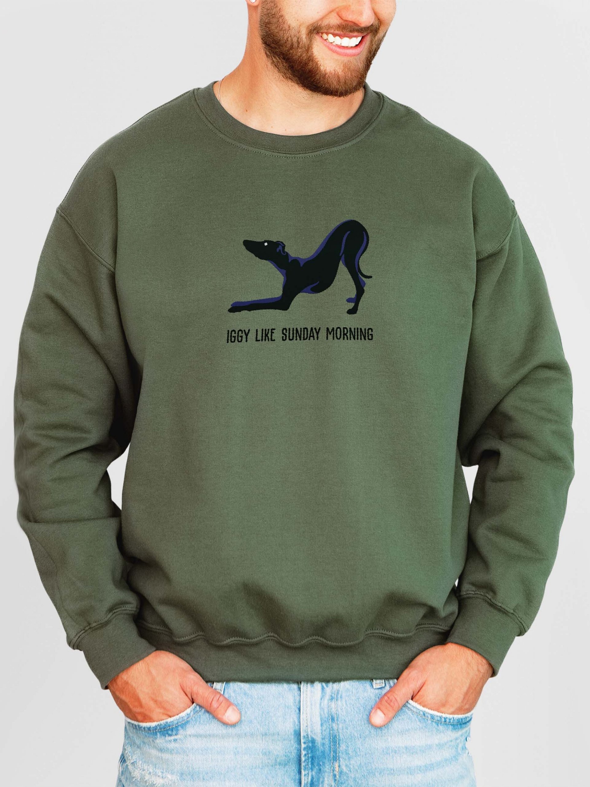 Iggy Like Sunday Morning Sweatshirt (Embroidered) of an Italian Greyhound(Black) product image (2)