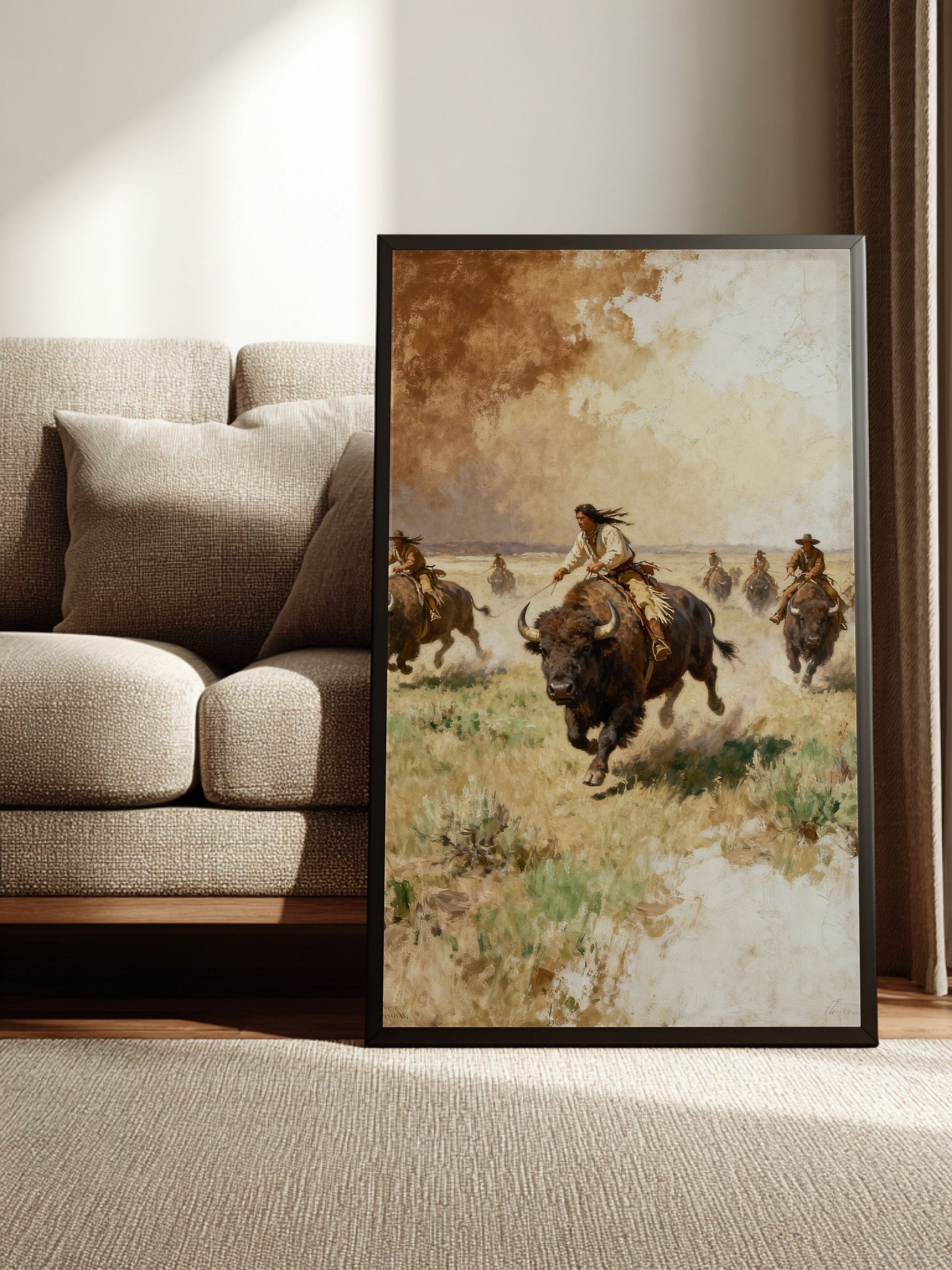 Buffalo Hunt Wall Art – Historic Native American Wild Plains Painting | Printable Digital Download (5 Sizes + PDF) product image (6)