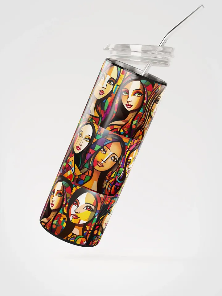 Mona Lisa's in the Making, Colorful Patterns Skinny Tumbler with Straw, 20oz, Beauties, Big Eyes, Long Hair, Nice Lips, Gift product image (2)