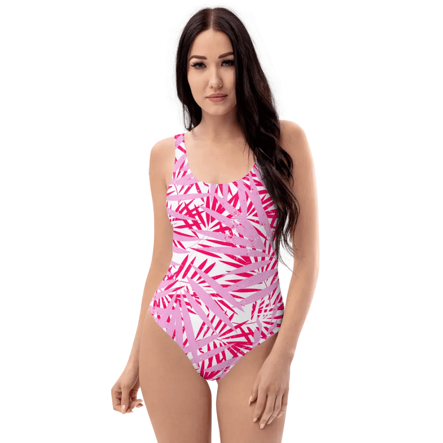 Ladies full swimsuit in lovely tropical Pink palm leaves design. Fresh and trendy. product image (1)