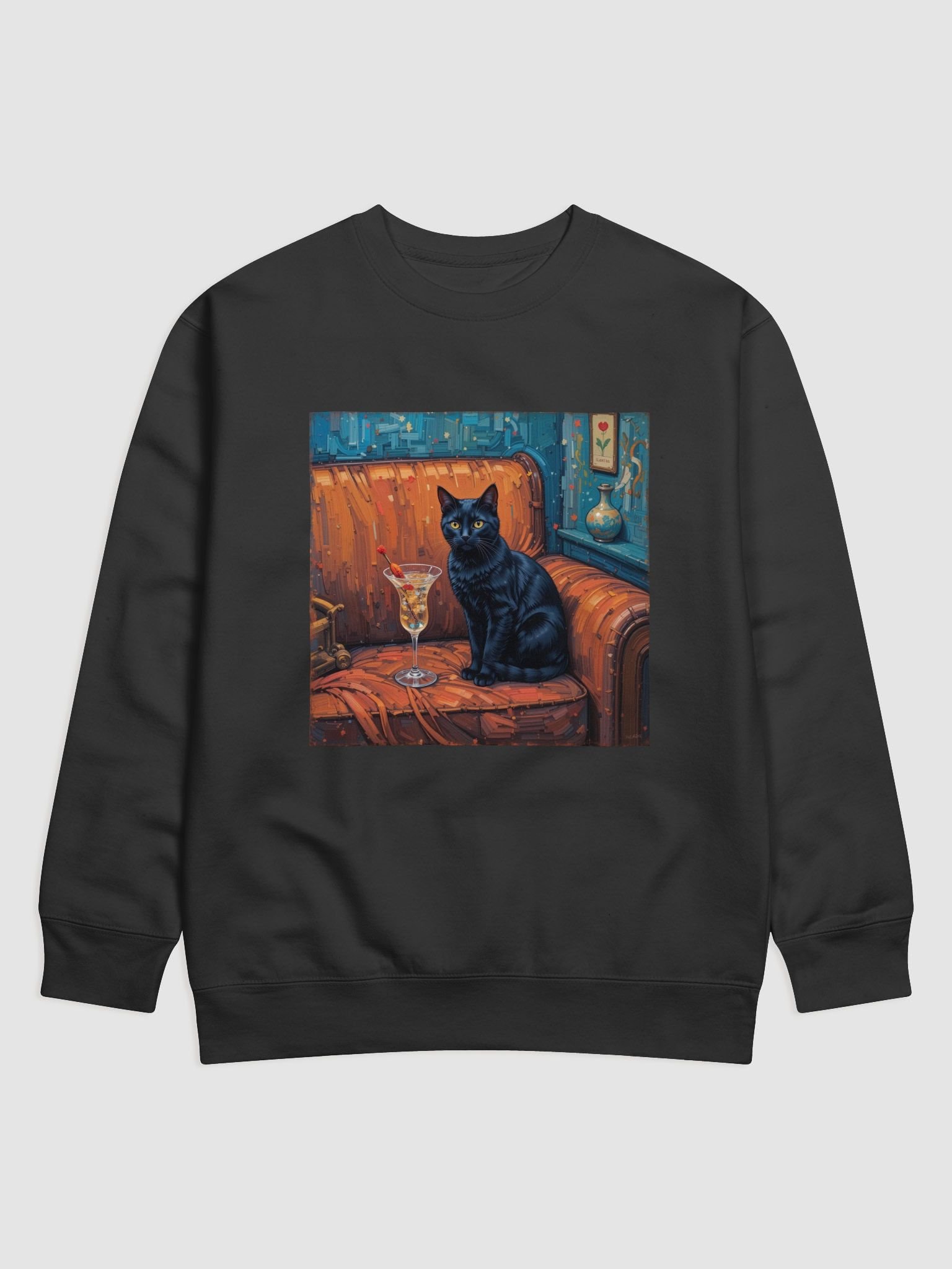 BLACK CAT ON COUCH NEXT TO MARTINI product image (1)