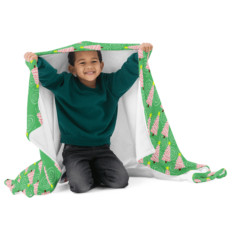 Pink Christmas Tree on Green with Swirls Soft Throw Blanket product image (1)