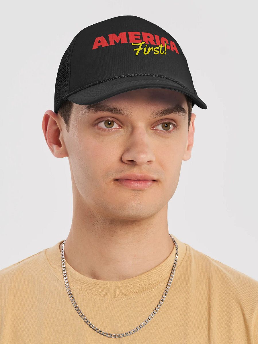 AMERICA FIRST – BLACK TRUCKER HAT product image (5)