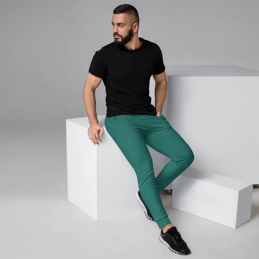 Plain Medium Teal Green True Summer Recycled Polyester Premium Men's Joggers by Treasure Pie product image (3)