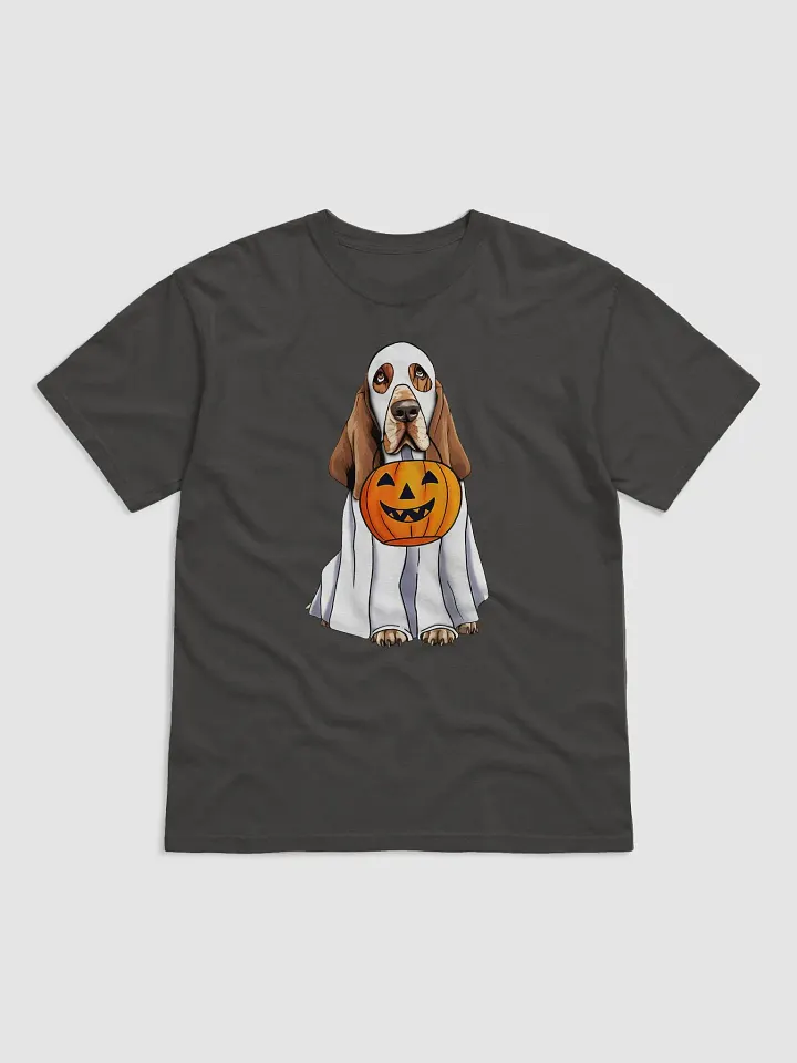 Basset Hound Halloween Tee | Funny Halloween Basset Hound Wearing Ghost Costume with Pumpkin Basket product image (7)