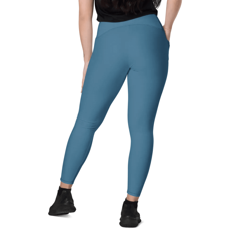 Plain Medium Blue True Summer Women's High Waisted Premium Crossover Leggings with Pockets by Treasure Pie product image (11)