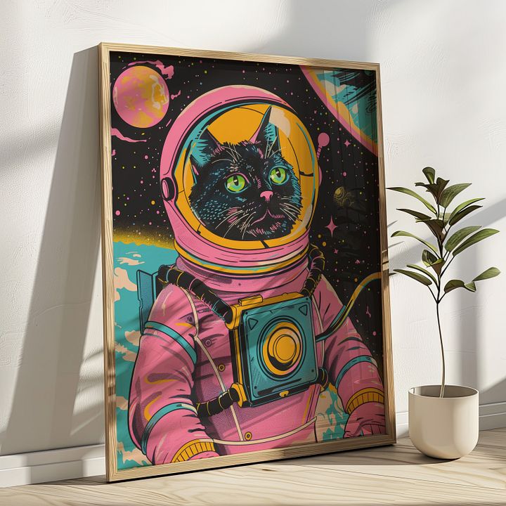 Astronaut Cat in Space Retro Wall Art Print product image (21)