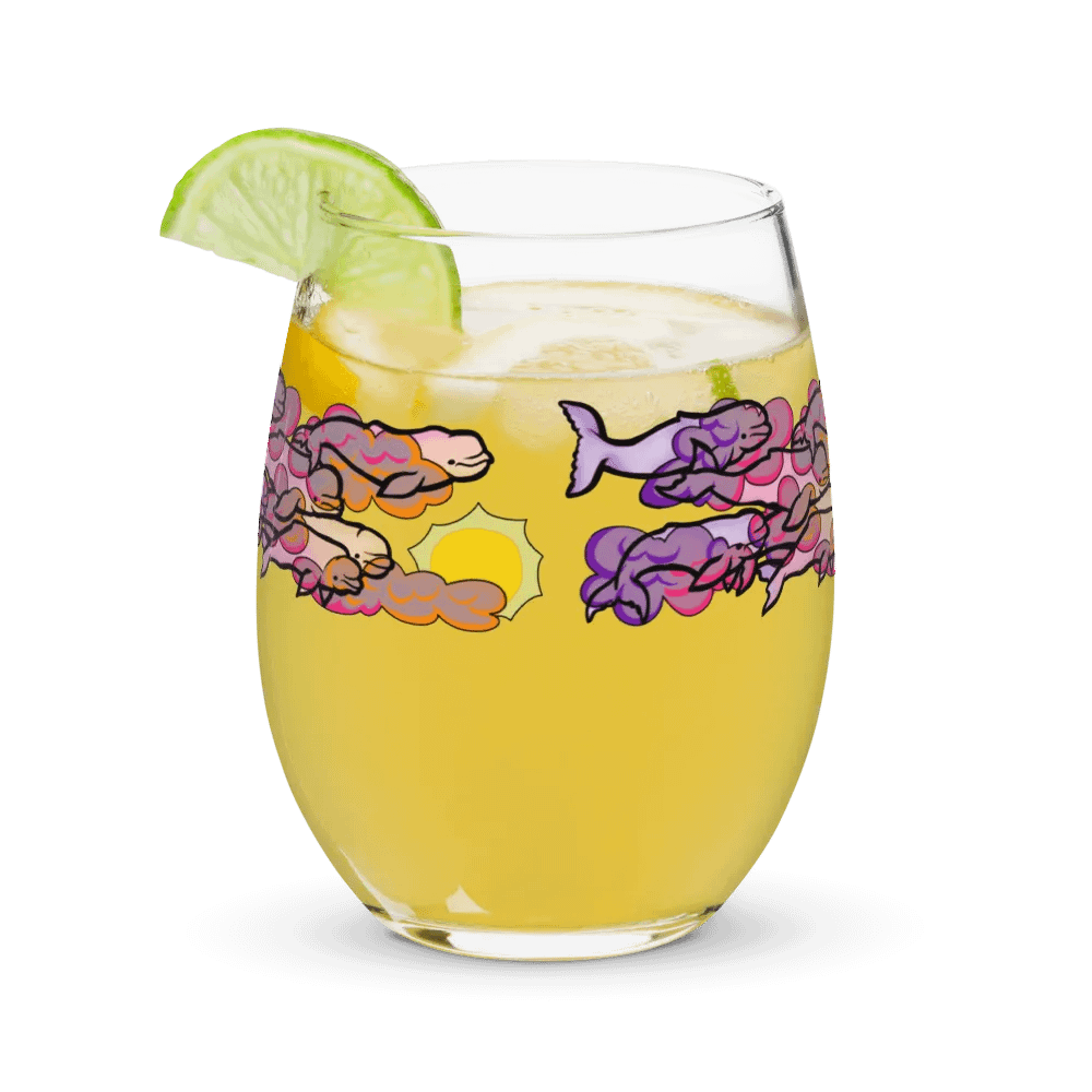 sunset beluga whales stemless wine glass product image (10)