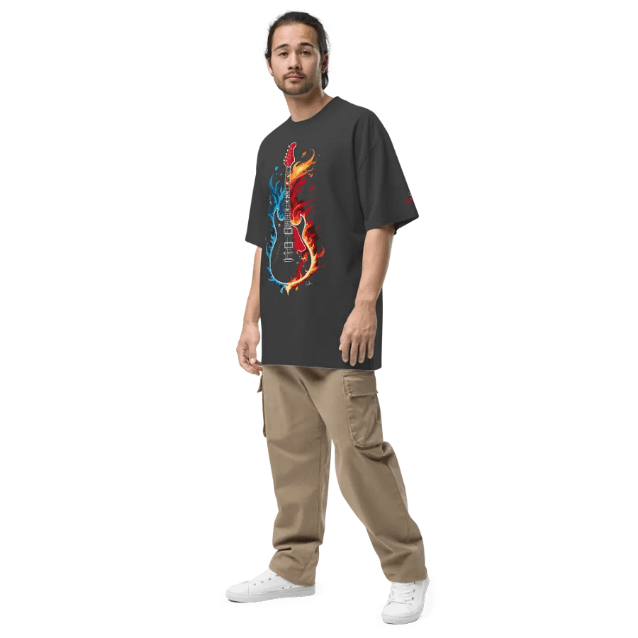 Flaming Water Electric Guitar - Premium Oversized Faded T-Shirt product image (7)