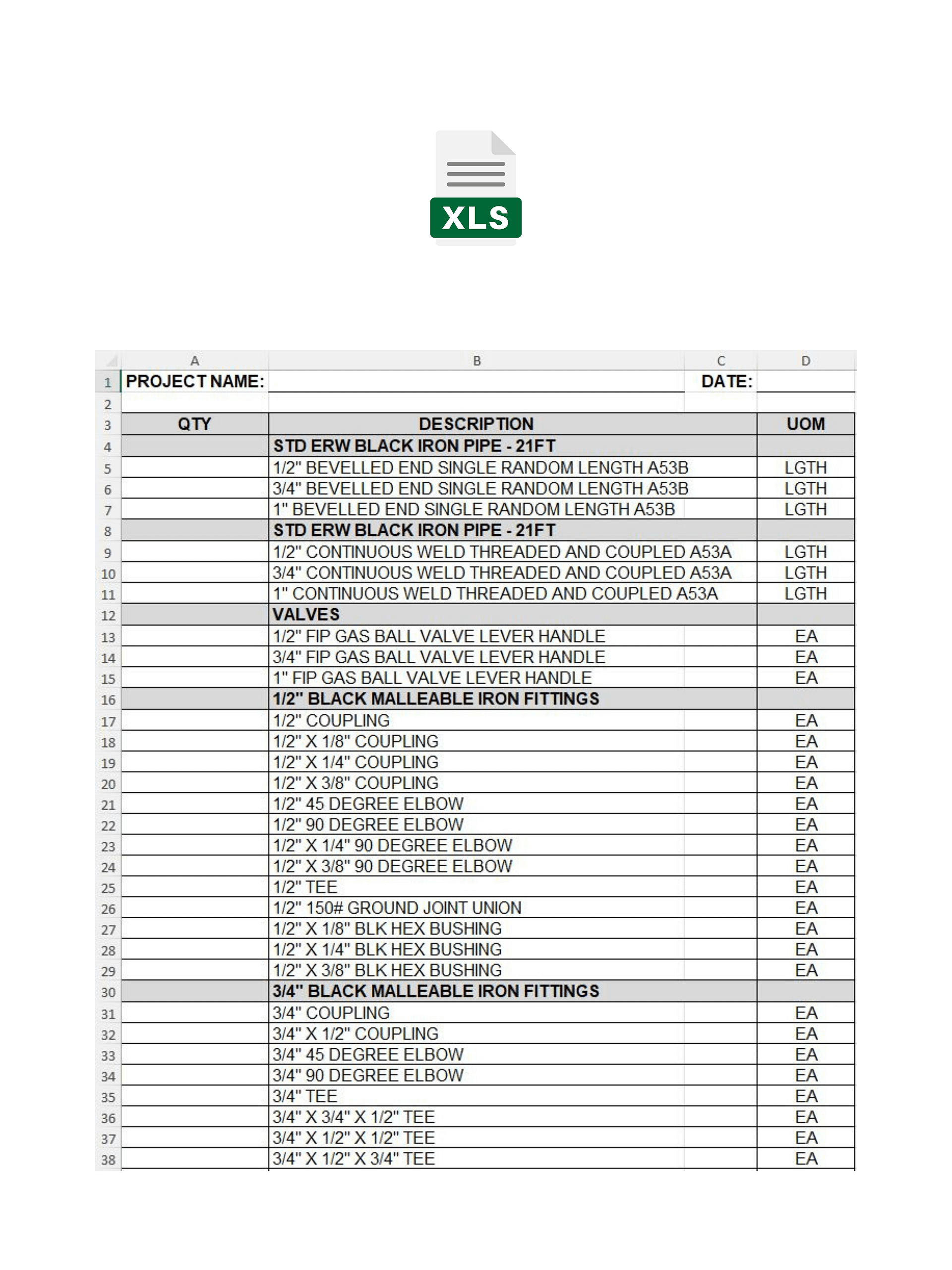 Black Iron BOM MS Excel Template No 3 and No 4 product image (1)